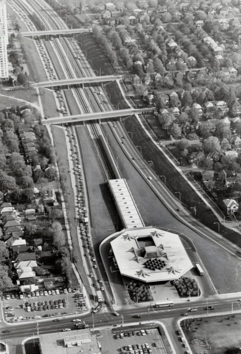 This is an image of Allen Road, previously the Spadina Expressway, which work was halted after opposition from local residents. This crucial moment was the end of a comprehensive network of highways planned for Toronto in the 1950s to early 1970s